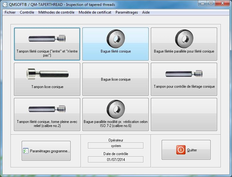 Logiciel QM-TAPTHREAD Tampons Bagues Filetées