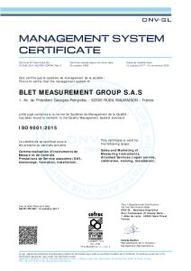 Certificat ISO 9001:2015 pour BLET