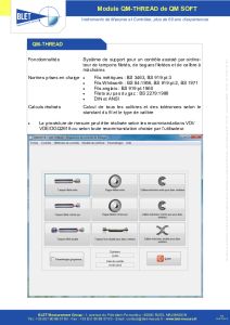 QM-THREAD Calibres Filets - Logiciel QM SOFT