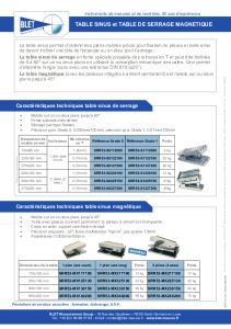 Fiche technique Tables sinus
